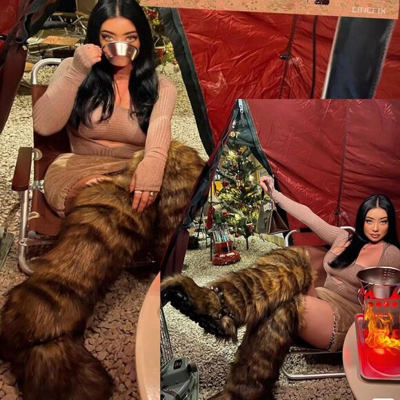 Women’s Faux Fur Knee High Boots - Fuzzy Fluffy Winter Long Snow Boots for Girls - Picture 2 of 8